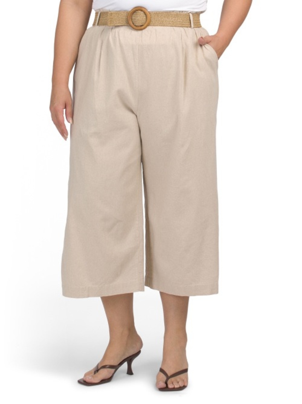 4OUR DREAMERS | Plus Linen Blend Cropped Pants With Belt